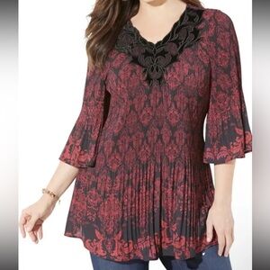 Catherines Women's Velvet Pleated Flowy Stretch Blouse